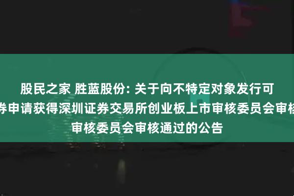 股民之家 胜蓝股份: 关于向不特定对象发行可转换公司债券申请获得深圳证券交易所创业板上市审核委员会审核通过的公告