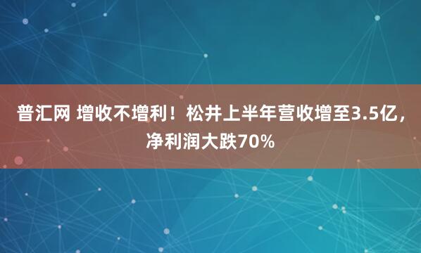 普汇网 增收不增利！松井上半年营收增至3.5亿，净利润大跌70%